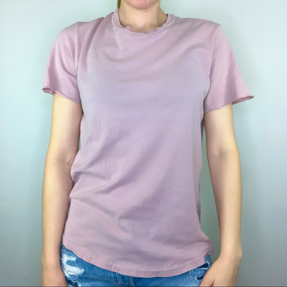Current Elliott Pink Metallic Short Sleeve 3 Cut Off Classic Top Modern Classic